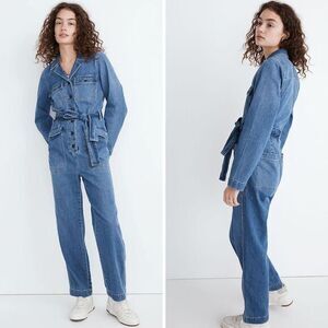 NEW‎ Madewell Denim Tie-Waist Jumpsuit in Claireville Wash, S